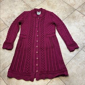 Aran Crafts Cardigan Womens Long Merino Wool Duster Ireland size M